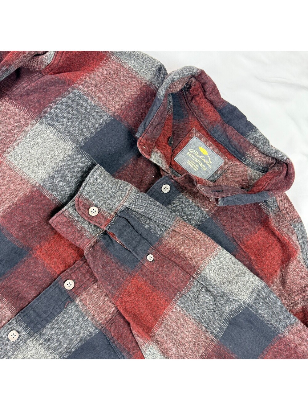 Bob Timberlake Men's 2XLT Red Gray Plaid Flannel Button Up 100% Cotton